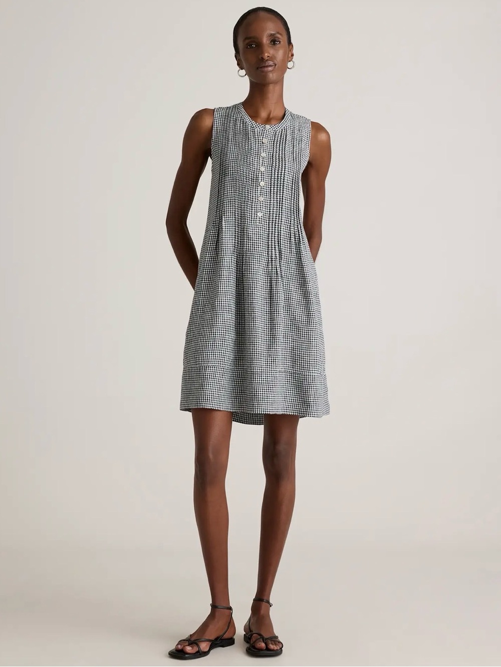 Quince Black and White Gingham Sleeveless Mini Dress